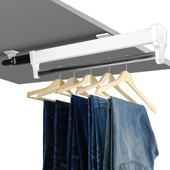 Uitschuifbare kledingstang, voor kast, uittrekbare telescopische garderobe, broekophanging, klein, verstelbare telescoopstang, kledingstang, wit, kaststang, kledingstangen (29,2 cm, wit)