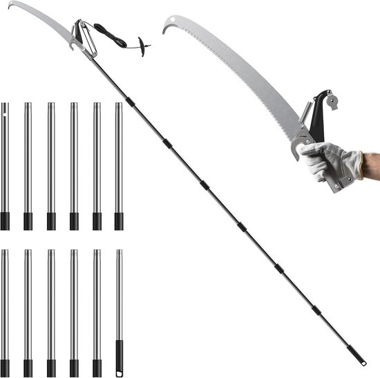 Uitschuifbare paalzaag 16,5 ft voor het snoeien van bomen en takken, roestvrijstalen stokken en aluminium kop van Merkloos	