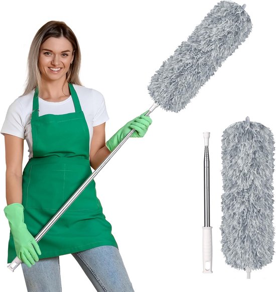 Uitschuifbare Plumeau - Microvezel Stofdoek - Hoogtes Schoonmaken - Buigbare Kop - Tot 254 cm - Lichtgrijs