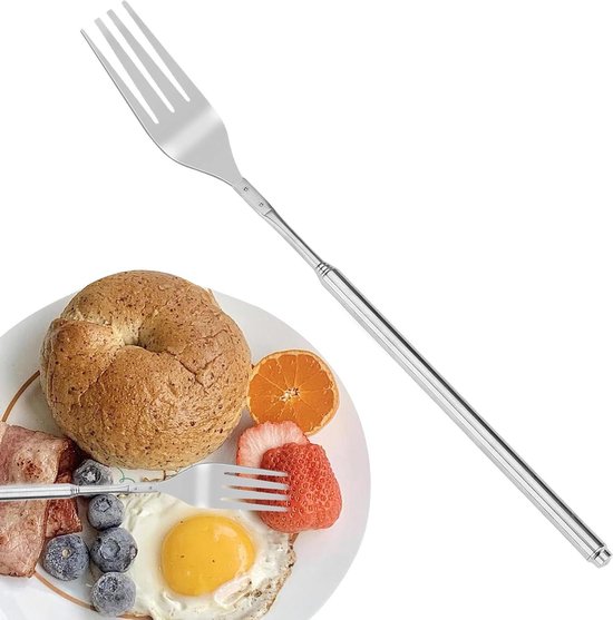 Uitschuifbare Vork - Telescopische Eetstok - Buiten Eten - Niet-Glijdende Greep - Verlengd 645 cm - Zilverkleurig