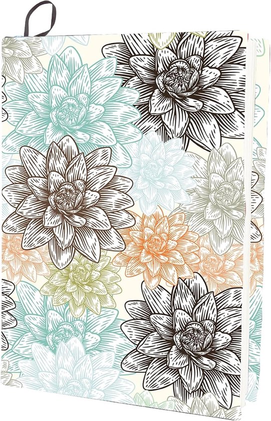 Uittrekbare boekomslag met lotusbloem - wasbaar - herbruikbaar - grote bescherming voor boeken van nylon - elastische wikkelingen voor notebooks van 24 x 40 cm - geschikt voor de meeste formaten van Merkloos	
