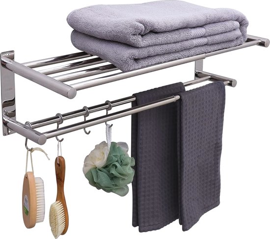 Uittrekbare Handdoekhouder voor Badkamer en Keuken - Roestvrij Staal, 43-78 cm, Beweegbare Haak, Wandrek, Geen Boren Nodig van YIGII