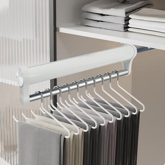 Uittrekbare Kledingstang voor Kledingkast - Verstelbaar Aluminium Telescoop Kledingroede - Ruimtebesparend Wit