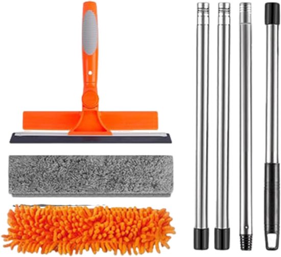 Uittrekbare plumeau - Lange stangreiniger - Hoge oppervlakken reinigen - Combinatie van spinnenweb- en raamborstel - Tot 171 cm - Oranje
