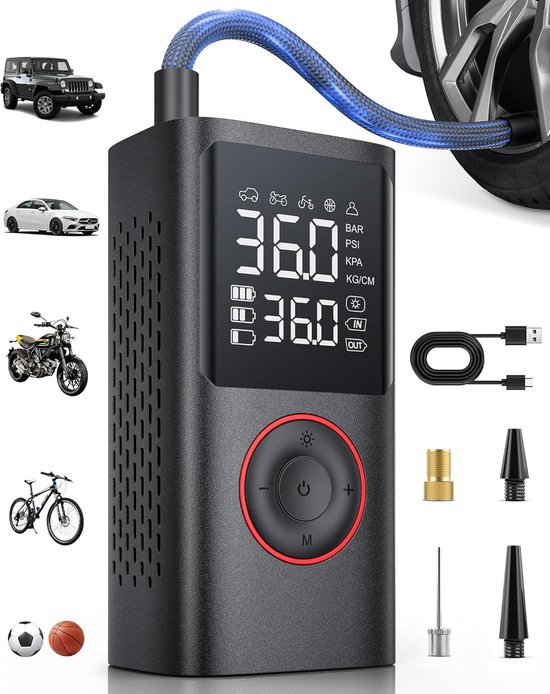 Ulisem Oplaadbare Fietsbanden Pomp – Draagbare Luchtcompressor – Digitale Display – 7A 7.4V Lithium Accu – Auto, Motor, Fiets, Basketbal – Compacte Elektrische Fietspomp van Ulisem