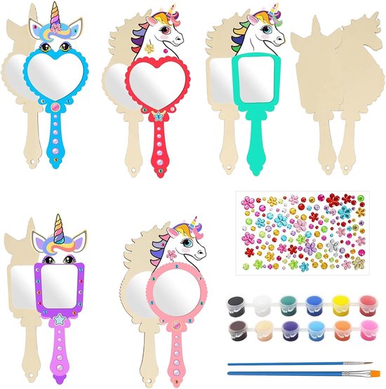 Unicorn Craft Set voor Kinderen - DIY Houten Spiegel - Knutselen met 12 x Eenhoorns voor Schilderen - Kindermirror - Unicorn Cadeau voor Kinderverjaardag - Feest - School van Merkloos	