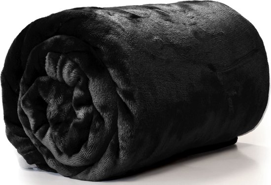 Unique Living fleece plaid 'Enzo' - 130x180cm - Zwart van Unique Living