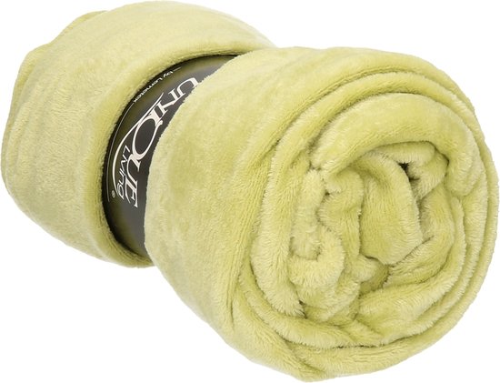 Unique Living Plaid/deken - fleece - fluweel kiwi - polyester - 130 x 180 cm van Unique Living