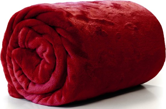 Unique Living Plaid/deken - fleece - fluweel rood - polyester - 130 x 180 cm van Unique Living