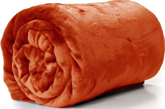 Unique Living Plaid/deken - fleece - fluweel terra - polyester - 130 x 180 cm van Unique Living