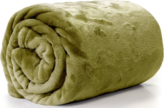 Unique Living Plaid/deken - fleece - olijf groen - polyester - 130 x 180 cm van Unique Living