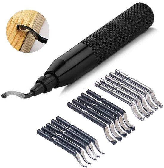 Universal Deburring Tool - 15 Pieces Replacement Blades - Aluminium Handle - Hand Deburrer - 360° Rotating Blade - Metal Tool voor 3D Printers - Plastic - Aluminium - RVS van Merkloos	