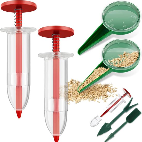 Universele 6-delige mini-zaaddispenser, mini-zaaizaaddispenser, klein zaadplantgereedschap, handmatige zaailing, handbediende zaadzaaidispenser voor kleine zaden, wit, groen, rood van Sugelary