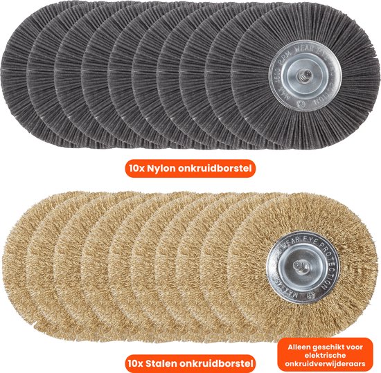 Universele borstelset voor elektrische onkruidborstel - Set van 10 - Onkruidverwijderaar - Onkruidverdelger - Stalen en Nylon borstel - 11cm - Voegenborstel - Grastrimmer van WOLF-Garten