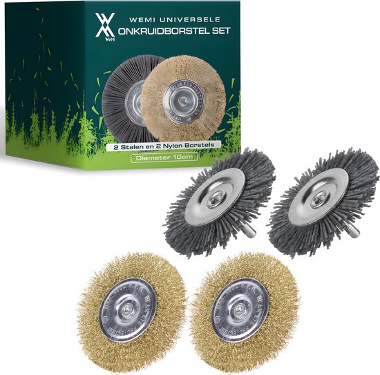 Universele borstelset voor elektrische onkruidborstel - Set van 2 - Onkruidverwijderaar - Onkruidverdelger - Stalen en Nylon borstel - 10cm - Voegenborstel - Grastrimmer van Merkloos	