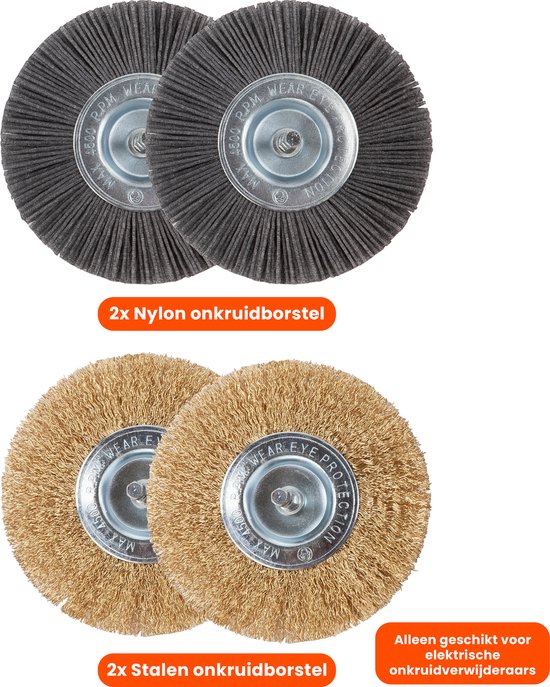 Universele borstelset voor elektrische onkruidborstel - Set van 2 - Onkruidverwijderaar - Onkruidverdelger - Stalen en Nylon borstel - 11cm - Voegenborstel - Grastrimmer van WOLF-Garten