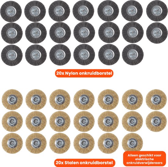 Universele borstelset voor elektrische onkruidborstel - Set van 20 - Onkruidverwijderaar - Onkruidverdelger - Stalen en Nylon borstel - 11cm - Voegenborstel - Grastrimmer van Universele