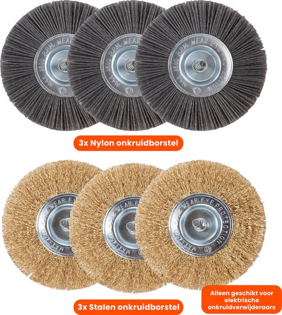 Universele borstelset voor elektrische onkruidborstel - Set van 3 - Onkruidverwijderaar - Onkruidverdelger - Stalen en Nylon borstel - 11cm - Voegenborstel - Grastrimmer van MM Brands