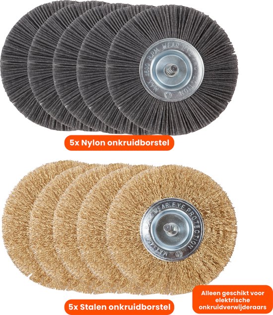 Universele borstelset voor elektrische onkruidborstel - Set van 5 - Onkruidverwijderaar - Onkruidverdelger - Stalen en Nylon borstel - 11cm - Voegenborstel - Grastrimmer van Detremo