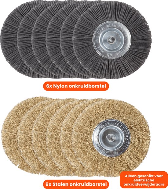 Universele borstelset voor elektrische onkruidborstel - Set van 6 - Onkruidverwijderaar - Onkruidverdelger - Stalen en Nylon borstel - 11cm - Voegenborstel - Grastrimmer van WOLF-Garten