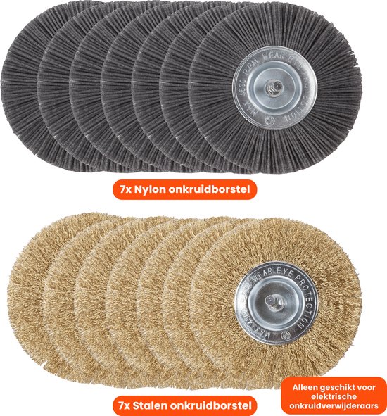Universele borstelset voor elektrische onkruidborstel - Set van 7 - Onkruidverwijderaar - Onkruidverdelger - Stalen en Nylon borstel - 11cm - Voegenborstel - Grastrimmer van Universele