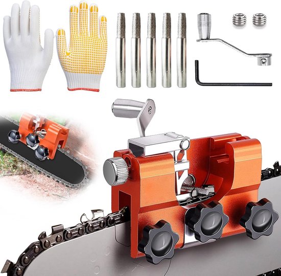 Universele Kettingzaagvijl Set met 5 Slijpkoppen en Handschoenen van Merkloos	