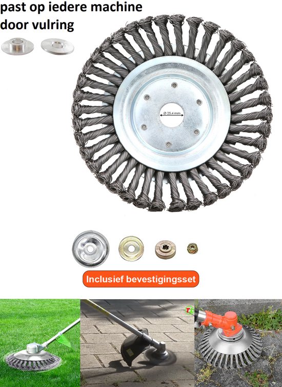 Universele onkruidborstel 15CM  - met bevestigingsset - max. toerental 10.000 p/m - onkruid verwijderen - onkruidverwijderaar - tuingereedschap van Universele