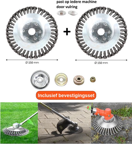 Universele onkruidborstel 15CM per 2 - met bevestigingsset - max. toerental 10.000 p/m - onkruid verwijderen - onkruidverwijderaar - tuingereedschap van Talen Tools