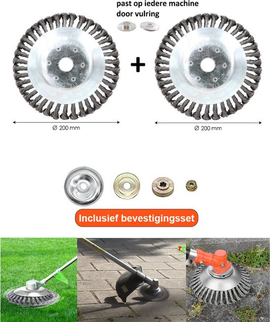 Universele onkruidborstel 20CM per 2 - met bevestigingsset - max. toerental 10.000 p/m - onkruid verwijderen - onkruidverwijderaar - tuingereedschap van Merkloos	