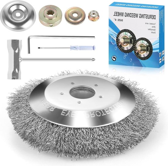 Universele onkruidborstel bosmaaier 254 mm - staalborstel voor grasmaaiers met gereedschap en adapters 154 cm Onkruidborstel van Merkloos	