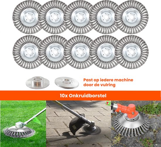Universele onkruidborstel per 10 - 20CM - max. toerental 10.000 p/m - onkruid verwijderen - onkruidverwijderaar - tuingereedschap - onkruidborstel bosmaaier - opzetstuk - SET van Merkloos	
