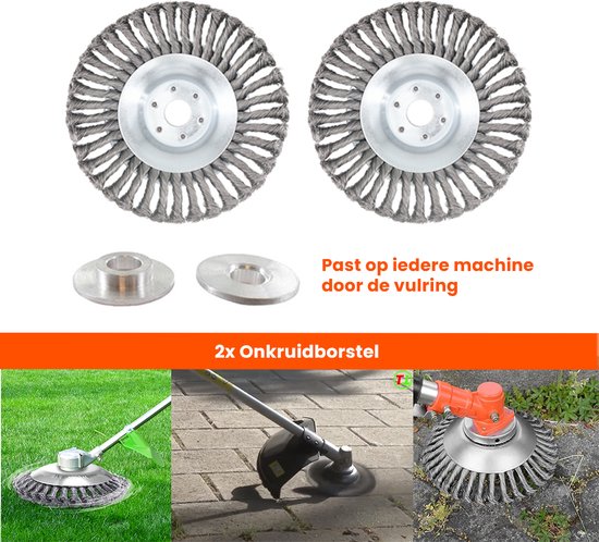 Universele onkruidborstel per 2 - 20CM - max. toerental 10.000 p/m - onkruid verwijderen - onkruidverwijderaar - tuingereedschap - onkruidborstel bosmaaier - opzetstuk - SET van Merkloos	