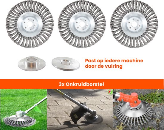 Universele onkruidborstel per 3 - 20CM - max. toerental 10.000 p/m - onkruid verwijderen - onkruidverwijderaar - tuingereedschap - onkruidborstel bosmaaier - opzetstuk - SET van Merkloos	