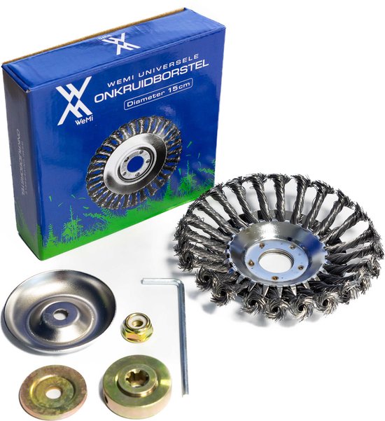 Universele Stalen Onkruidborstel voor bosmaaier electrisch en benzine inclusief montageset – 15,24 CM- Voegenborstel - Onkruidverwijderaar - Onkruid verwijderen - Oppervlakte behandeling - Ontroesten - Verf strippen – Ontkalken van B&M Tools