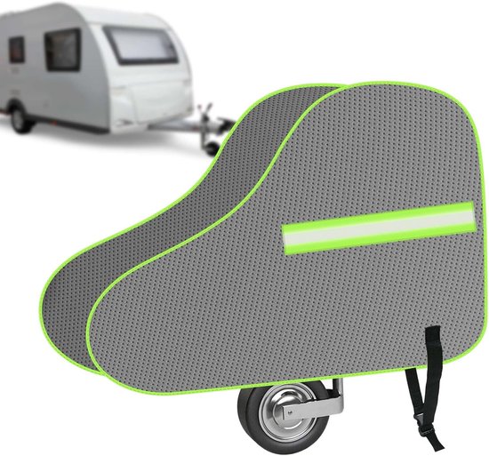 Universele Waterdichte Caravan Trekhaak Cover met Strap - Trekhaak Bescherming voor Caravan en Trailer met Reflecterende Strip - Geschikt voor Motorhome en Caravan (Grijs/Groen)