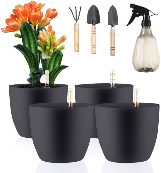 Unyqoos® Bloempotten Set van 4 met Waterindicator en Irrigatiesysteem voor Optimaal Plantonderhoud van Unyqoos