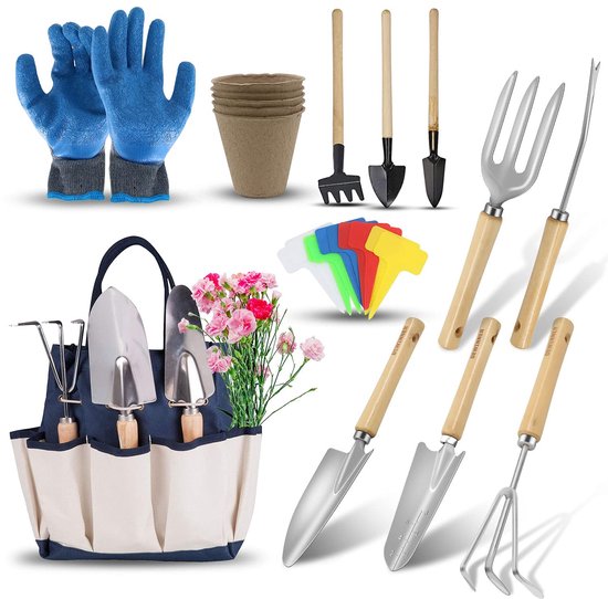 Unyqoos ® Complete 23-Delige Tuinset met Handschoenen en Draagtas voor Tuinliefhebbers van Unyqoos