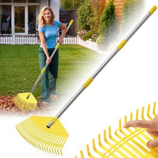 Unyqoos® Lichte en Verstelbare Tuinhark met Kunststof Kop voor Efficiënt Bladverzamelen van Merkloos	