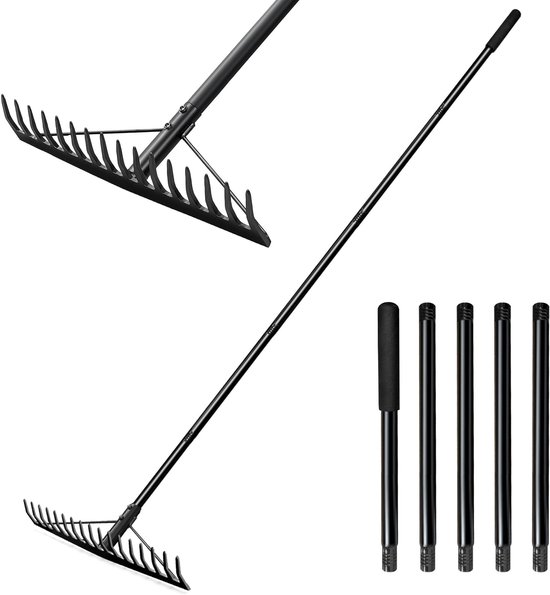 Unyqoos® Metalen tuinhark met verstelbare steel en 17 robuuste tanden voor tuinonderhoud van Merkloos	