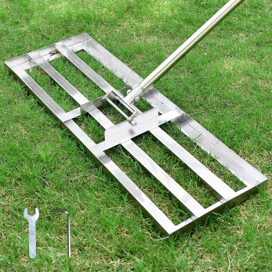 Unyqoos® Roestvrijstalen gazonrakel met verstelbare steel voor tuinonderhoud van Merkloos	