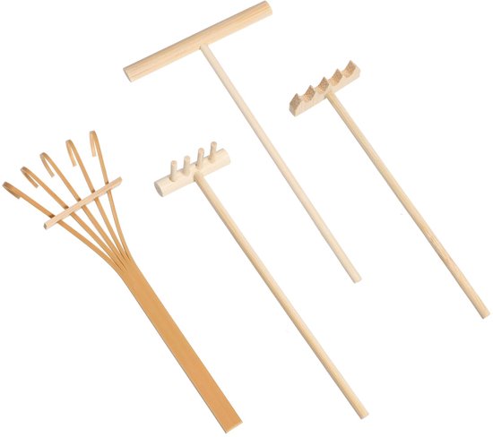 Unyqoos® Set van vier mini-harkens voor Zen-tuin en decoratieprojecten van Merkloos	
