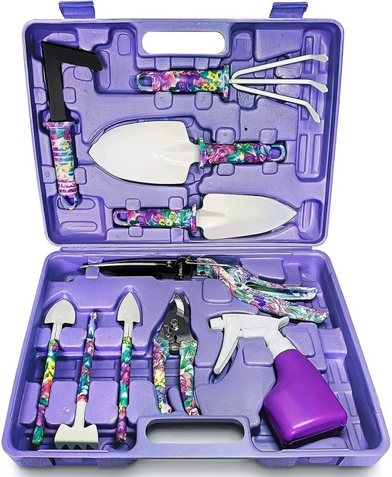 Unyqoos ® Tuingereedschapsset van 10 Stuks met Ergonomische Handgrepen en Inclusief Opbergdoos van Unyqoos