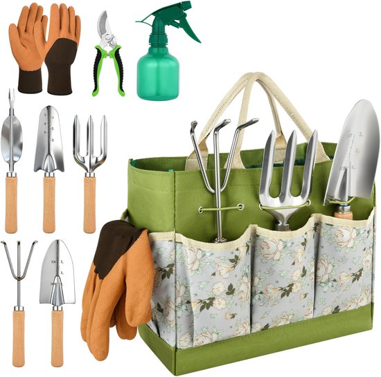 Unyqoos® Uitgebreide set van 9 tuingereedschappen met handige opbergtas