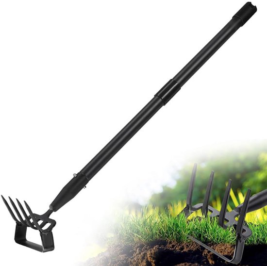 Unyqoos® Verstelbare 2-in-1 Tuinhak met Stijgbeugelhaak en 4-tandspike voor Efficiënt Onkruid Wieden van Merkloos	