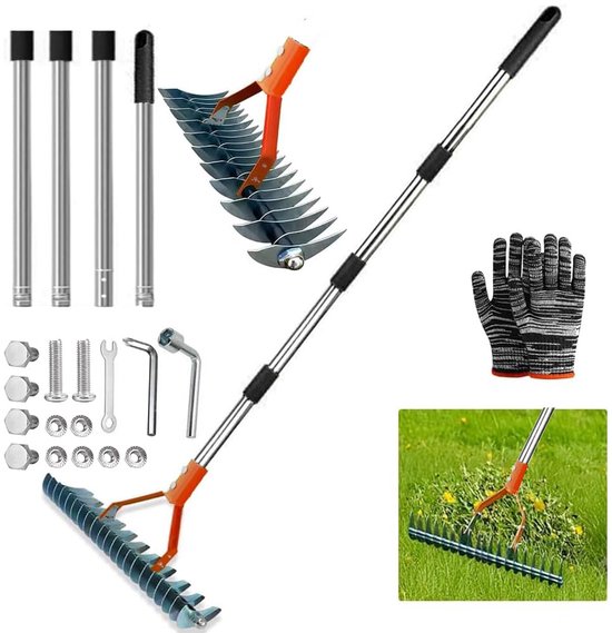 Unyqoos® Verstelbare metalen verticuteerhark met comfortabele grip voor tuinonderhoud