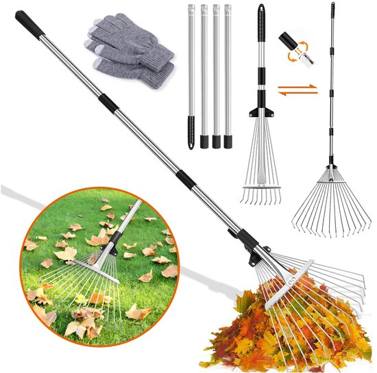 Unyqoos ® Verstelbare Tuinhark Met Lange Metalen Stang En Inclusief Handschoenen Voor Efficiënt Tuinonderhoud