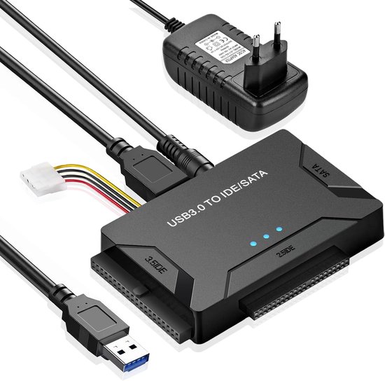USB 3.0 Adapter voor 2,5" en 3,5" HDD/SSD - IDE/SATA Converter met 12V Voeding van DeLock