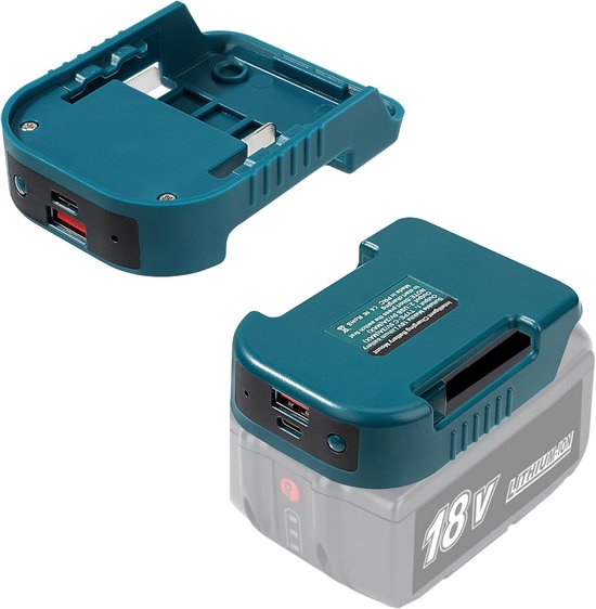 USB Battery Adapter for Makita Battery Holders with Quick Charge Interface USB and Type-C for BL1860 BL1850 BL1840 BL1830 BL1820 van Merkloos	