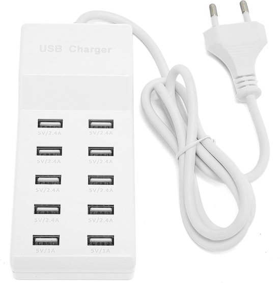 USB-laadstation 10-poorts Snellader - Snel Opladen - Automatische Detectietechnologie - Veiligheid Gegarandeerd - voor Meerdere Apparaten - Smartphone - Tablet - Laptopcomputer van Merkloos	