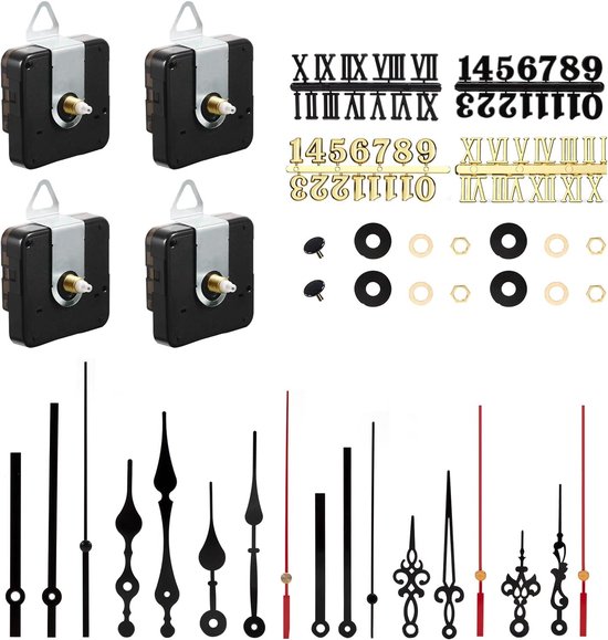 Uurwerk voor wandklok geruisloos kwartsuurwerk met 6 sets klok wijzers 4 cijfersets hoog koppel lange as voor doe-het-zelf reparatie vervanging van Hjuij